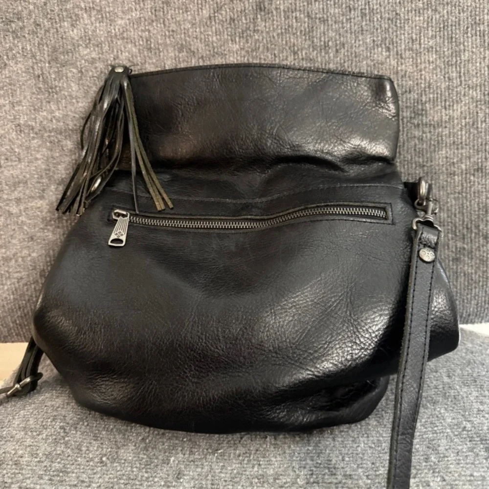 Patricia Nash Black Leather Convertible Backpack Crossbody Bag Tassel Foldover